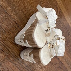 Tory Burch White and Tan Platform Sandals